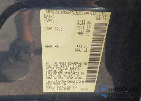 2013 Nissan Sentra Sv из США, поврежденный, VIN 1N4AB7AP7DN902078